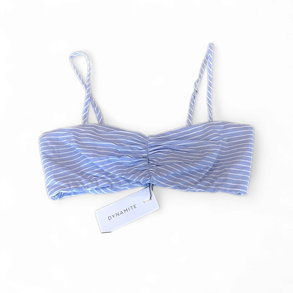 XXS NWT Dynamite Max Poplin Sweetheart Bustier Crop Top Striped Blue